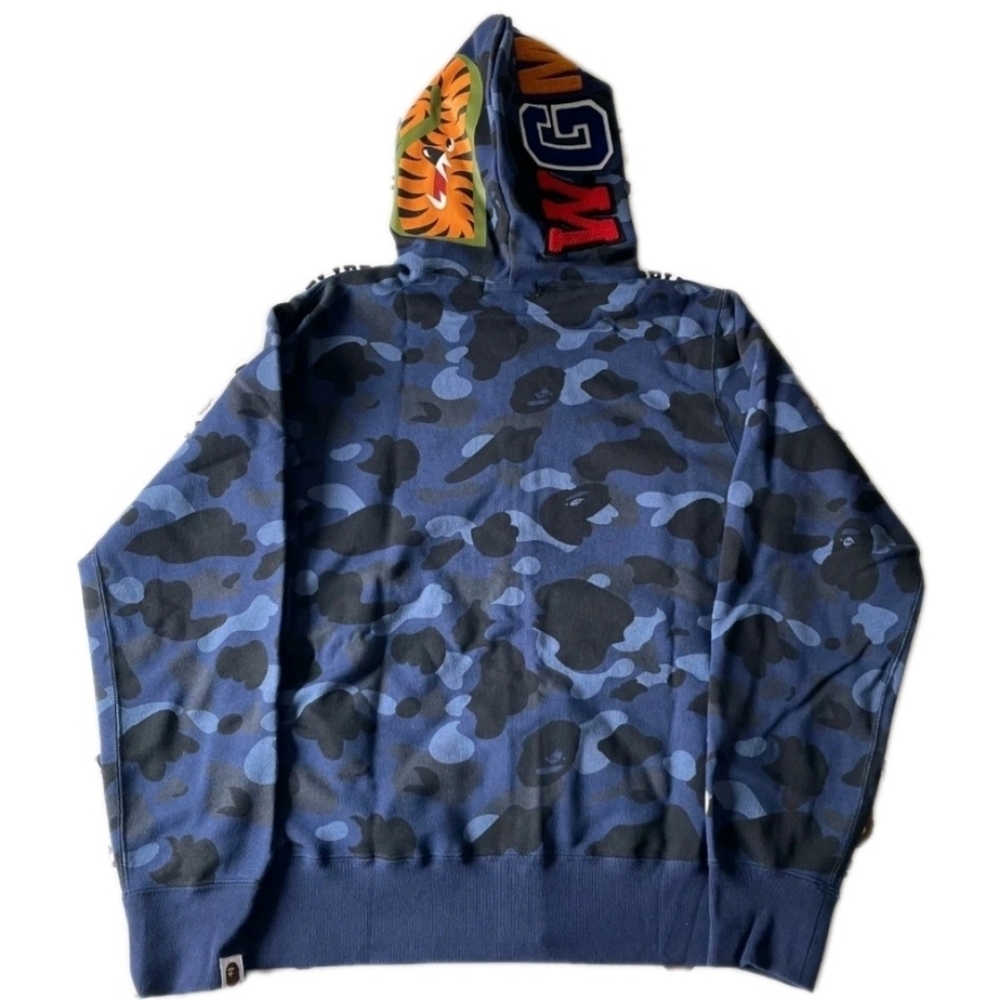 BAPE Color Camo Shark WGM Hoodie Sweatshirt Navy Blue | A Bathing Ape LG ( EUC) - Picture 2 of 8